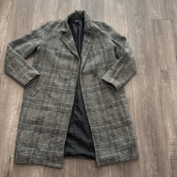 Lulus Chilly Out Black and White Glen Plaid Long Coat M - Picture 5 of 8